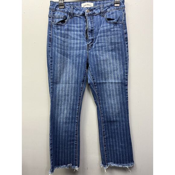 Rustic Rack Striped Denim jeans Junior size 13/30 Ripped Destroyed Faded Raw Hem - Picture 1 of 8